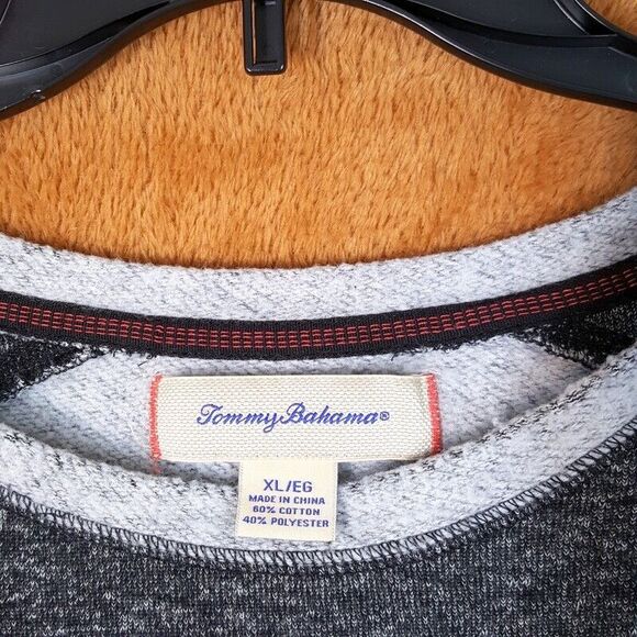 TOMMY BAHAMA Mens Sweater XL Gray Pullover Colorblock Embroidered Logo Soft Knit - Picture 5 of 8